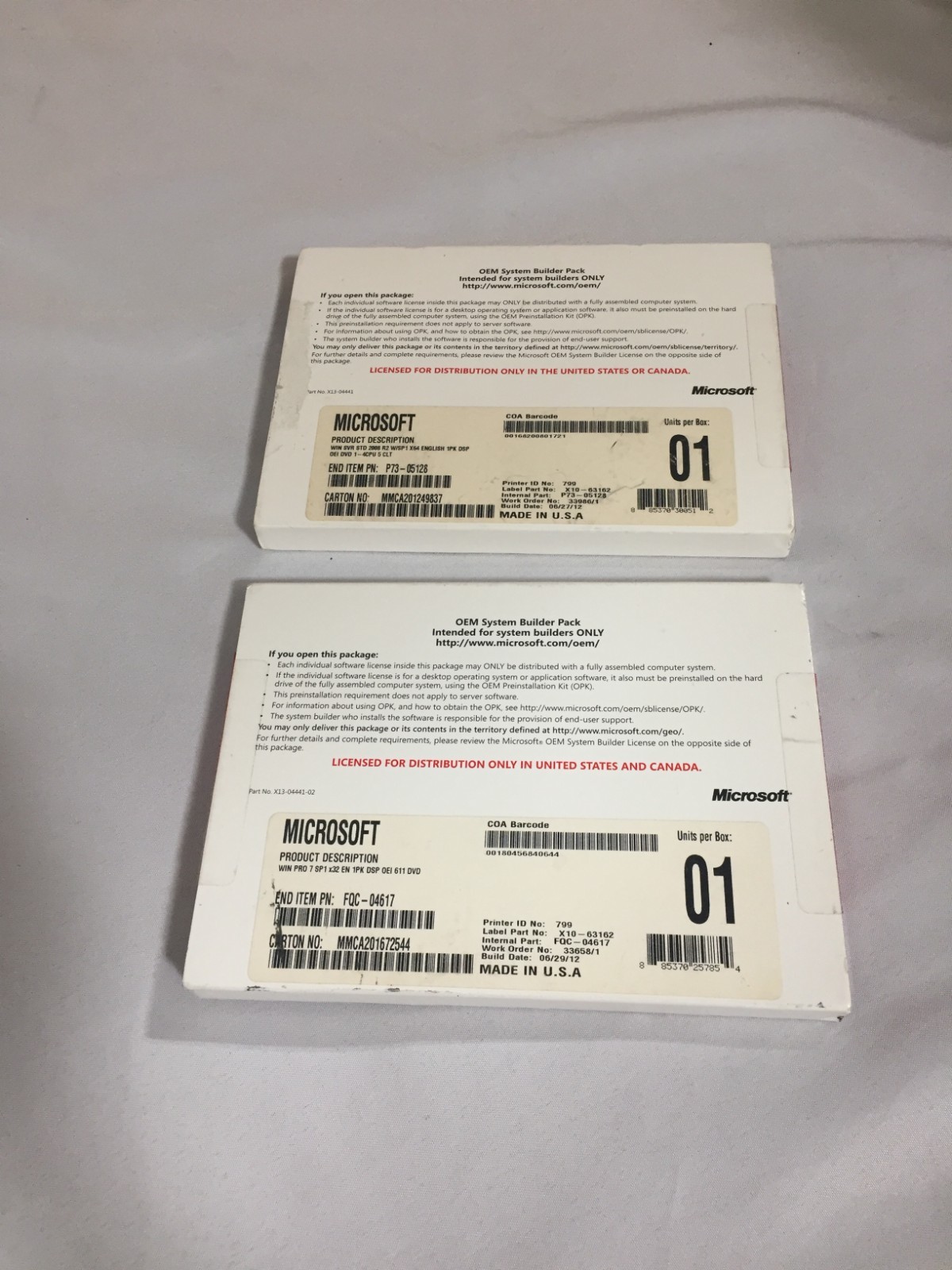 2 Microsoft WIN Pro 7 SP1x32 EN& SVR STD 2008 R2 W/SP1 (x64) English 1pk