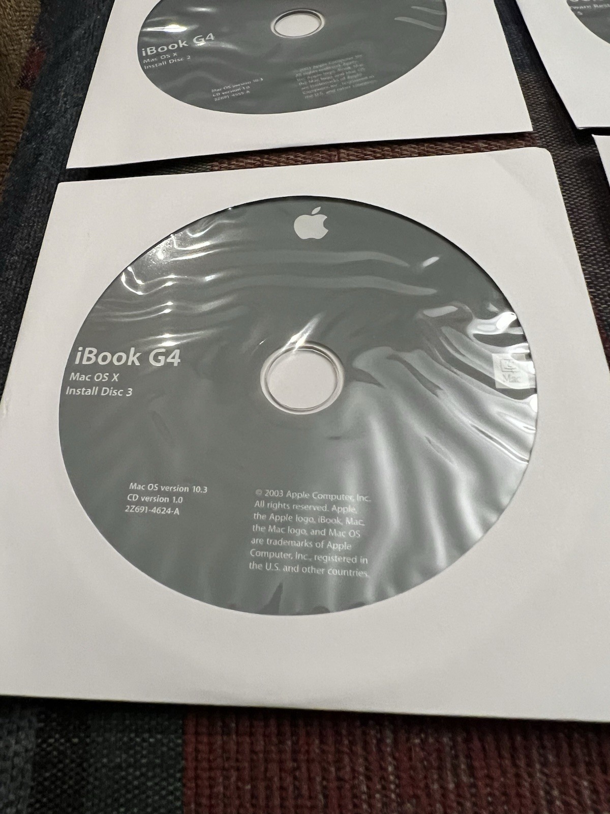Apple iBook G4 Mac OS 10.3 Install CD SET + Software restore Set + Hardware Test