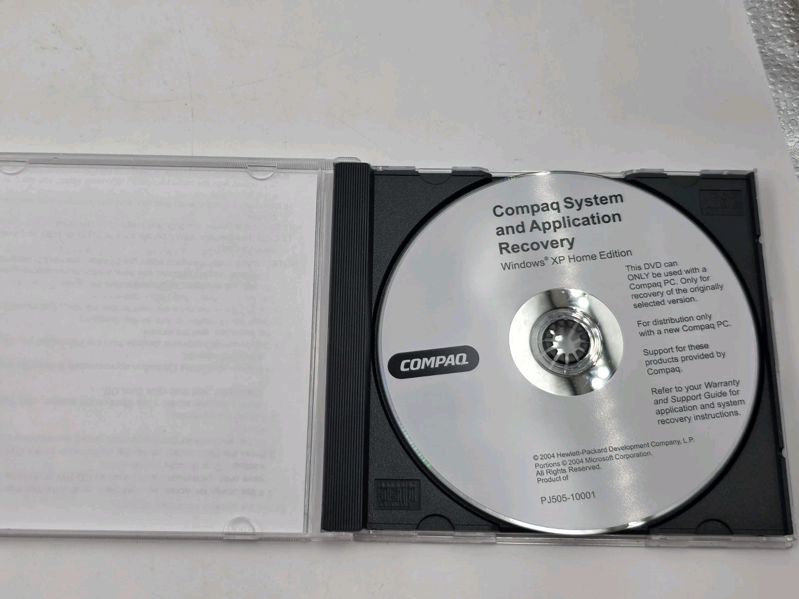 HP Compaq System & Application Recovery DVD Windows XP Home Edition PJ505-10001