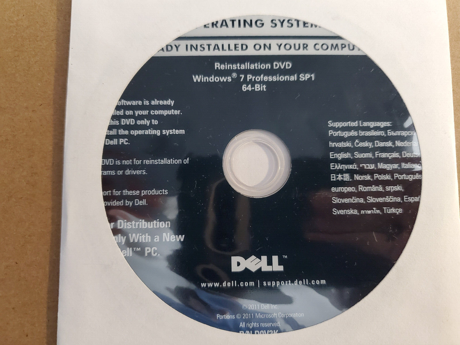 Dell Windows 7 Professional SP1 64 Bit Reinstallation DVD