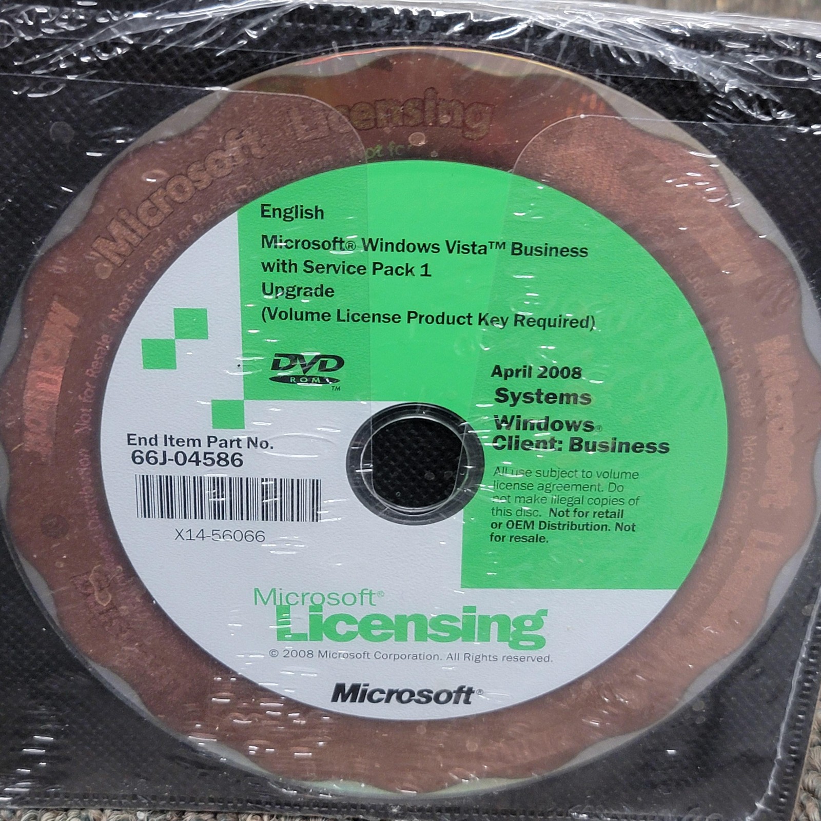 Microsoft Windows Vista Business SP1 64-bit Volume License DVD 66J-04586 Upgrade