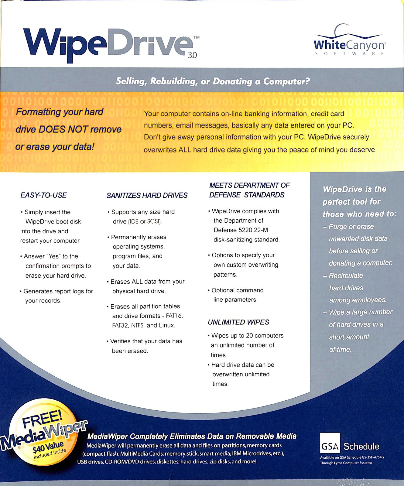 WipeDrive 3.0 Completely Erases Your Hard Drive for Windows XP, 2000, NT, Me, 9x