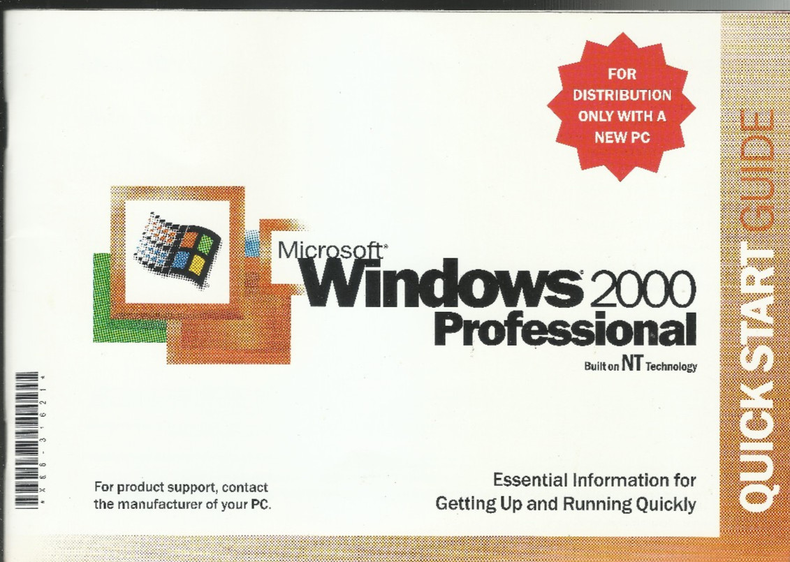 Windows 2000 Professional 1-2 Processor Edition CD INSTALL DISC + Quick Start