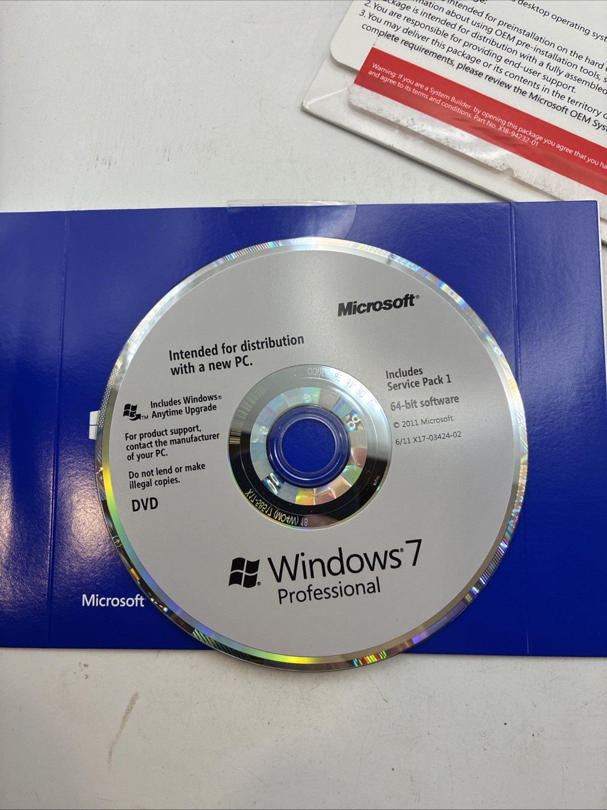 Microsoft Windows Win Pro 7 SP1 X64 English DSP OEI/JUA2742
