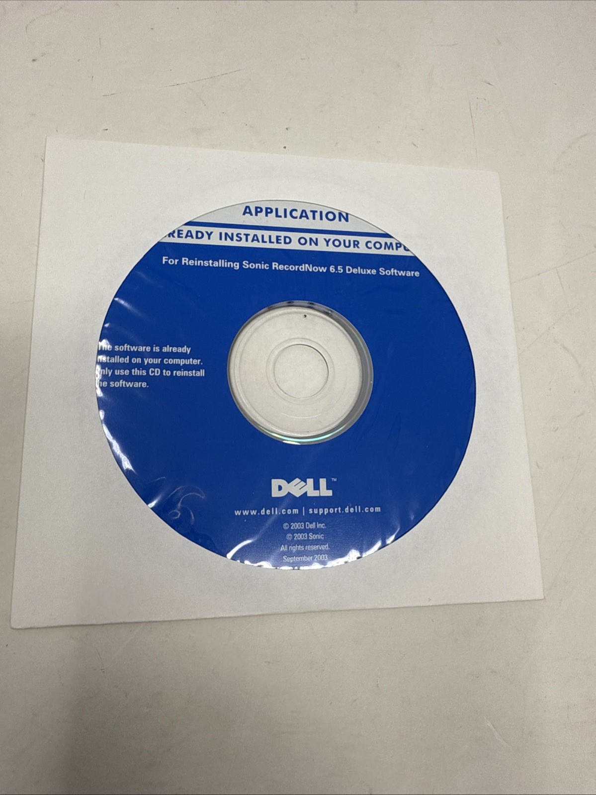 Dell Reinstalling Sonic RecordNow 6.5 Deluxe Software P/N R2445 RevA00 Disc 2003
