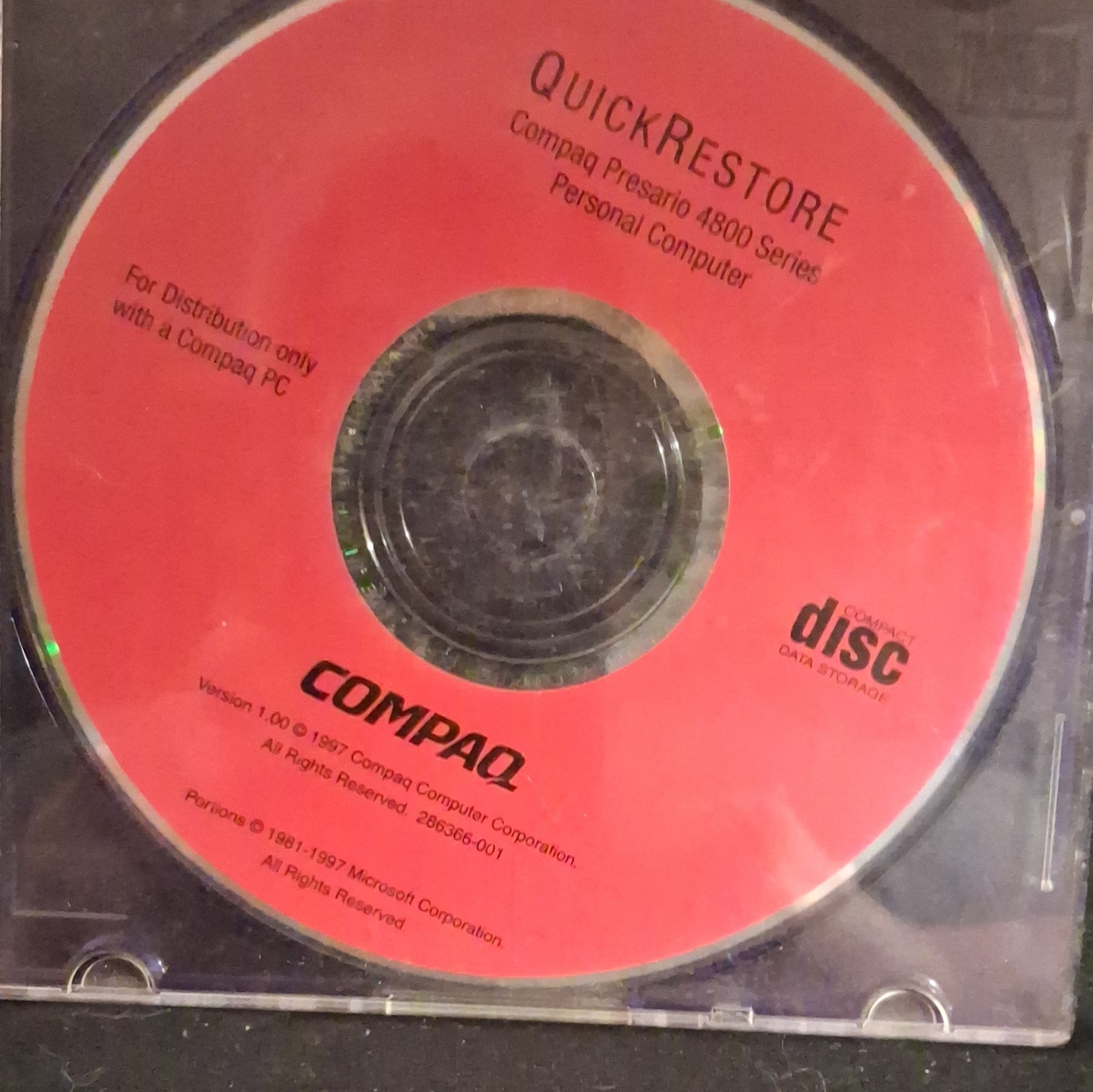Compaq QuickRestore CD for Presario 4800/1800/800 Series PCs Windows (EN)