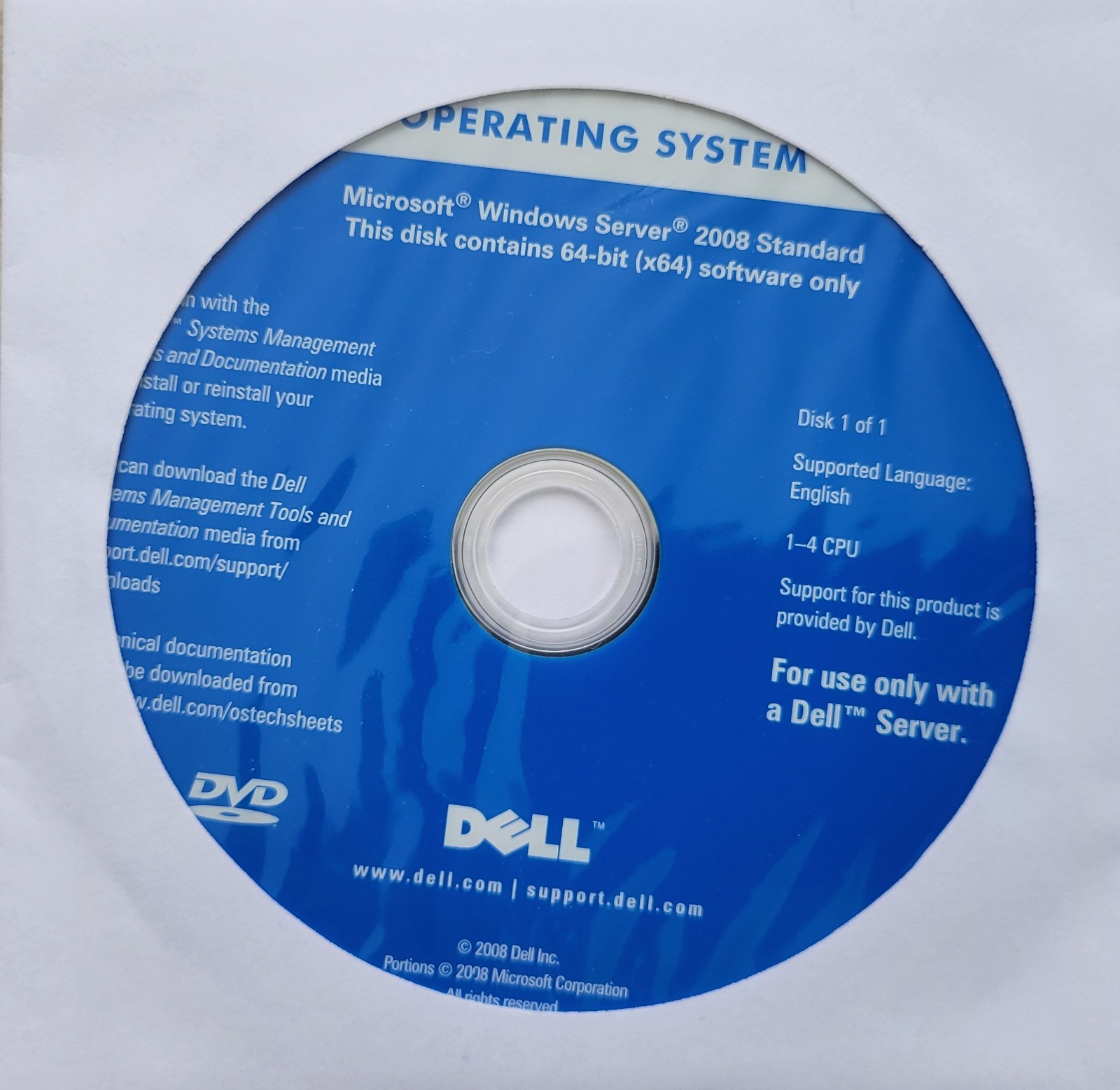 Microsoft Windows Server 2008 Standard 64-bit (x64) DVD