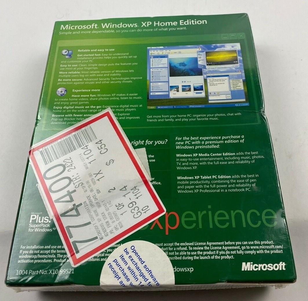 MICROSOFT WINDOWS XP HOME w/SP2 UPGRADE VERSION FOR 98/98SE/ME NEW DAMAGED BOX