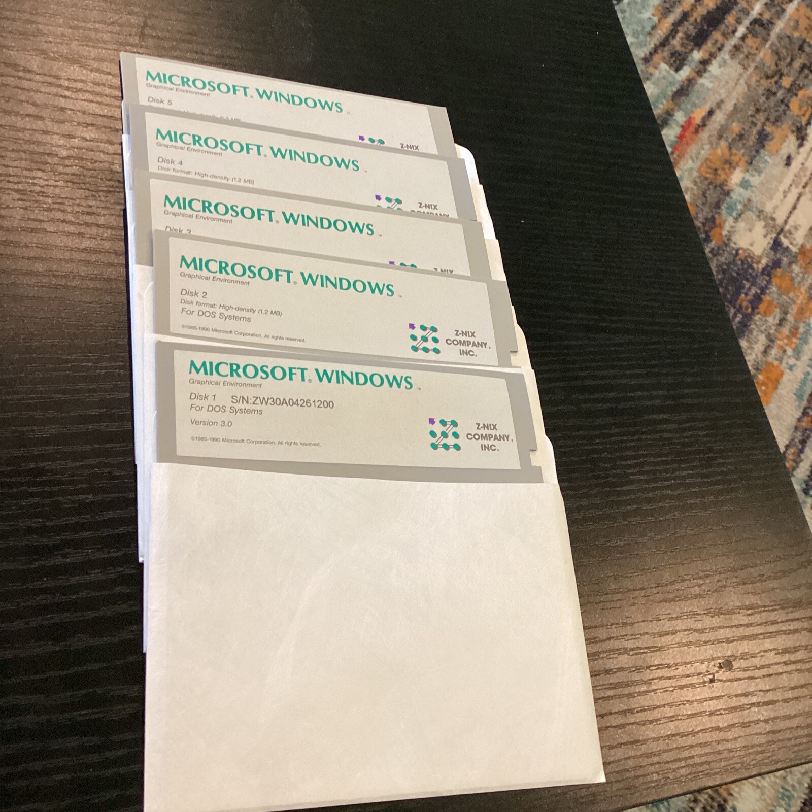 Lot of (5) Microsoft Windows for DOS Systems Version 3.0 5.25″ Floppy Disks