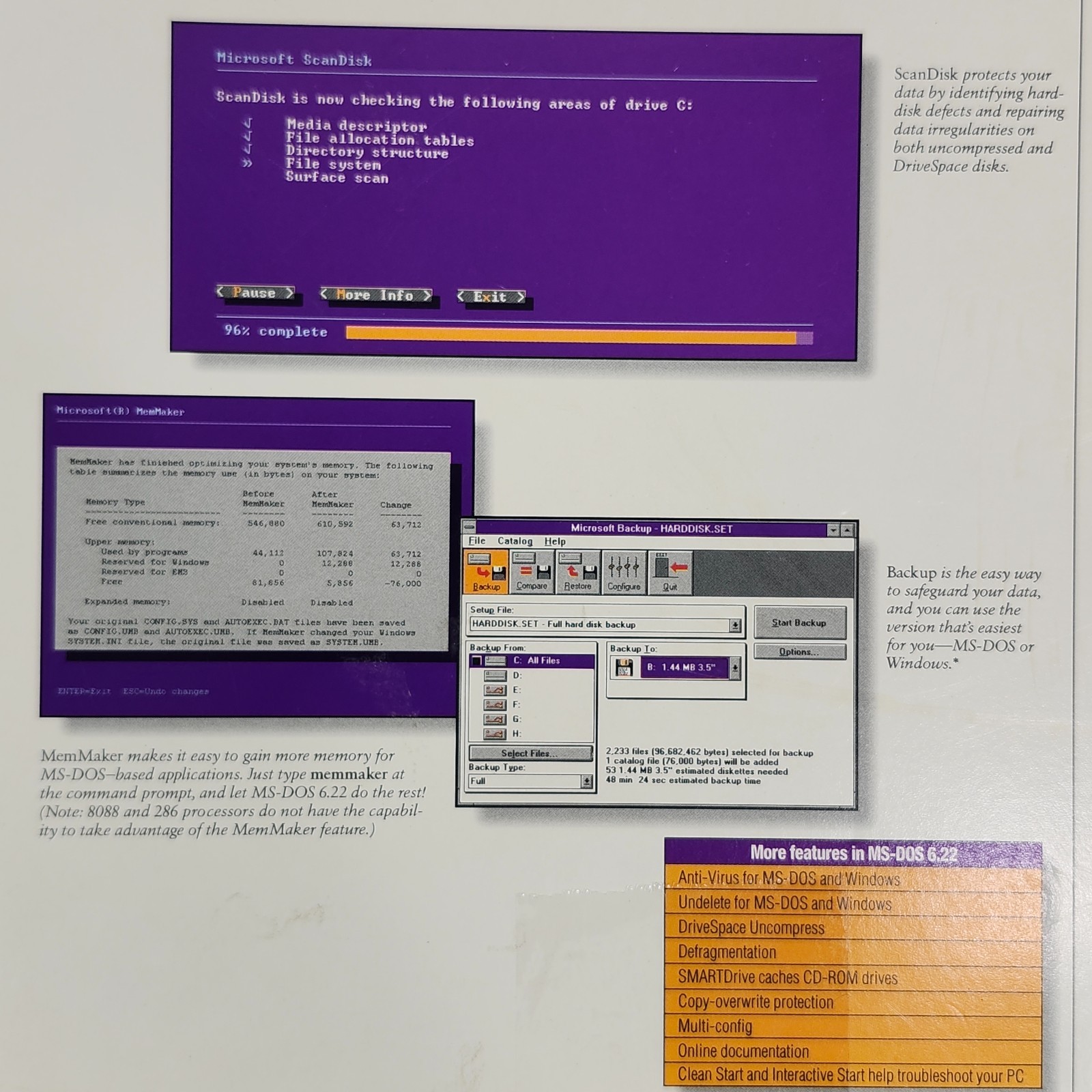 Microsoft MS DOS 6 and 6.22 Upgrade VTG Operating System Software 3.5 Disks Plus