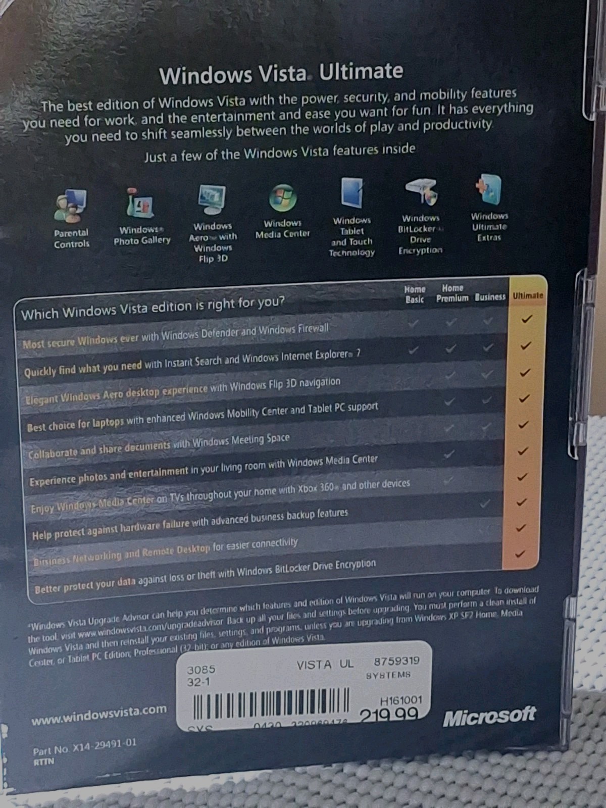 Microsoft Windows Vista Ultimate Upgrade SP1 32 & 64-bit Sealed