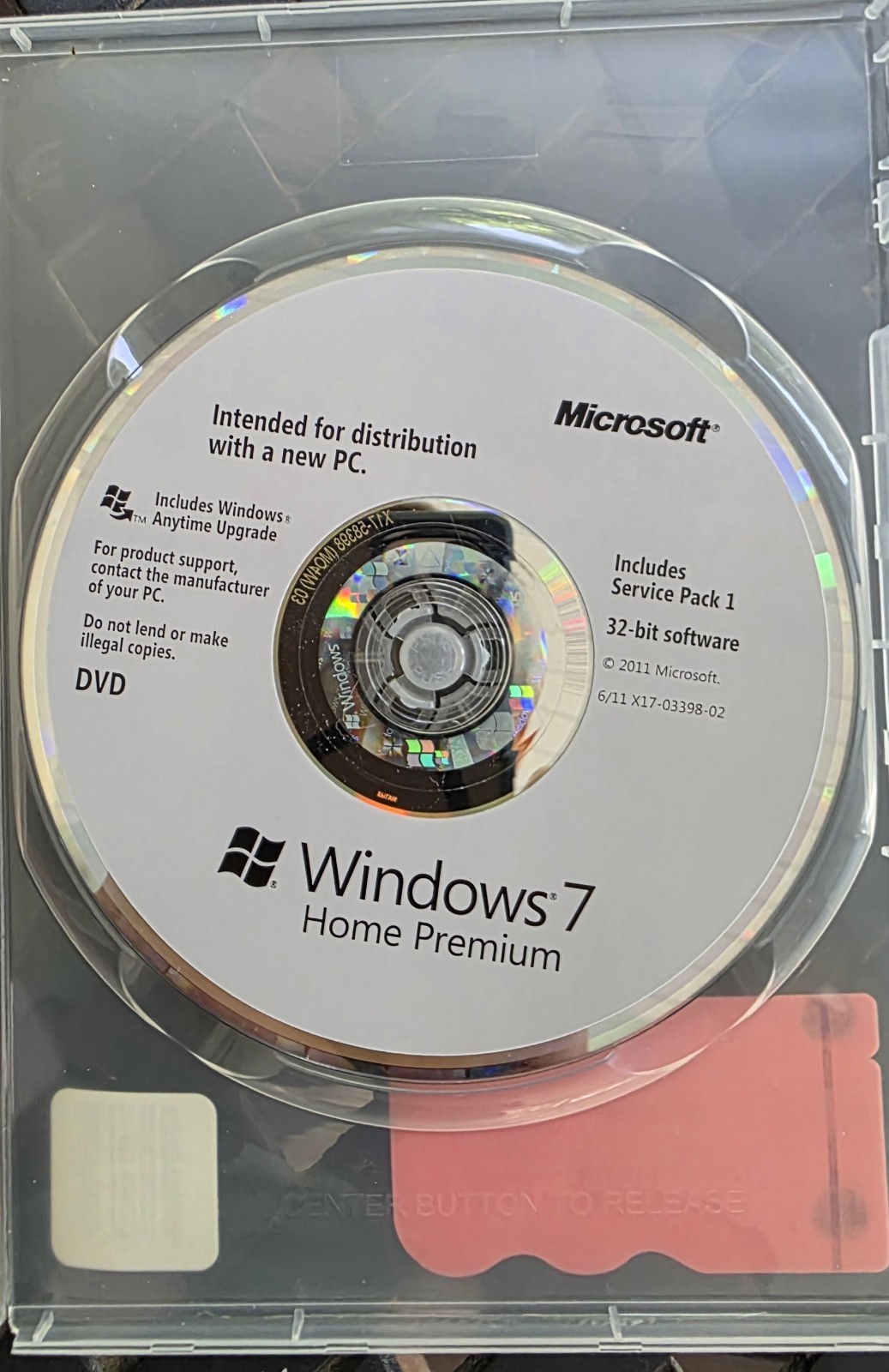 Microsoft Windows 7 Home Premium 32-Bit w/Product Key SP1 OEM DVD Used
