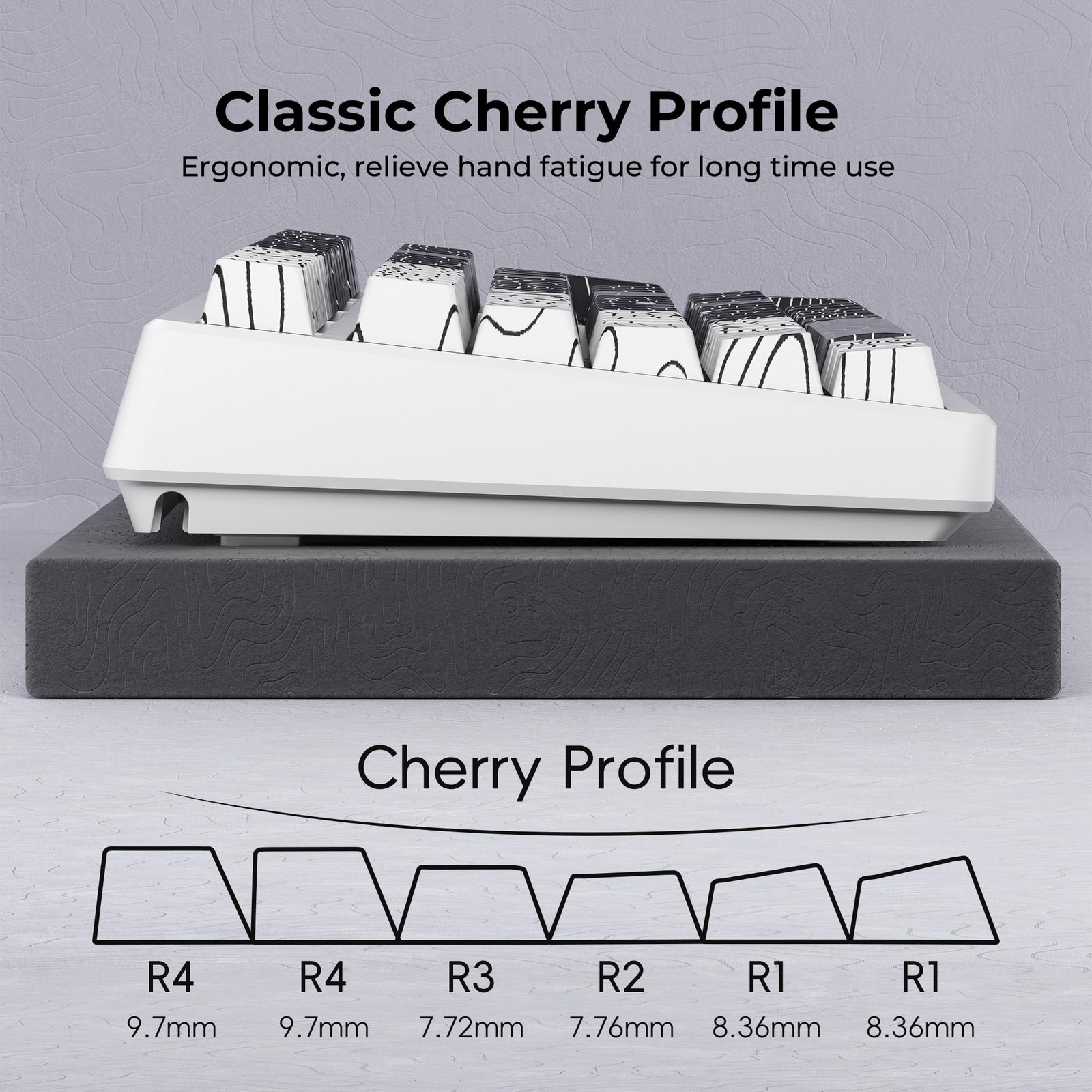XVX Topographic PBT Keycaps, Shine Through Keyboard Keycaps, White/Black Cher…