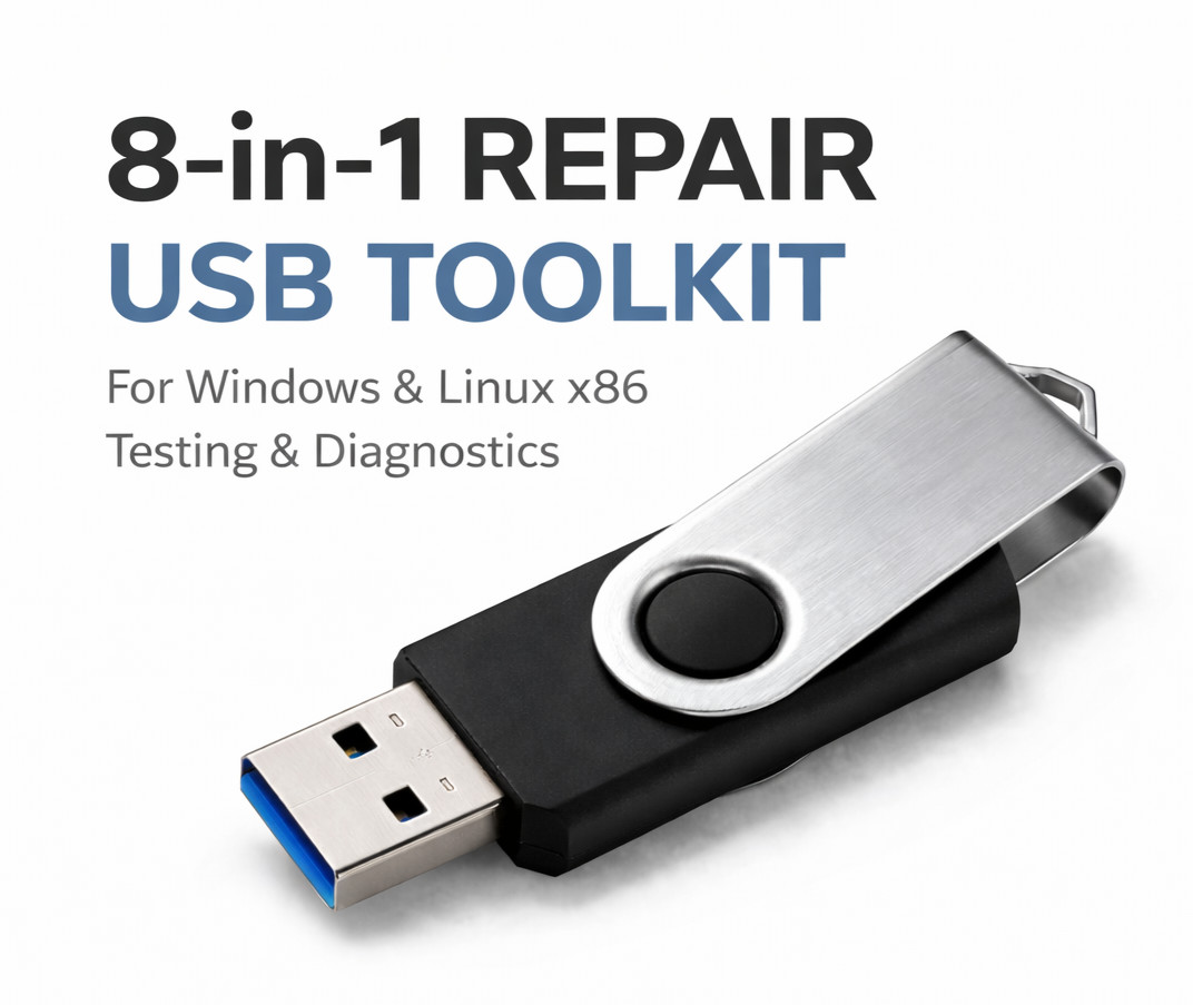 64GB 8-in-1 Bootable PC Repair USB | Diagnostics Recovery Backup Partition Tool