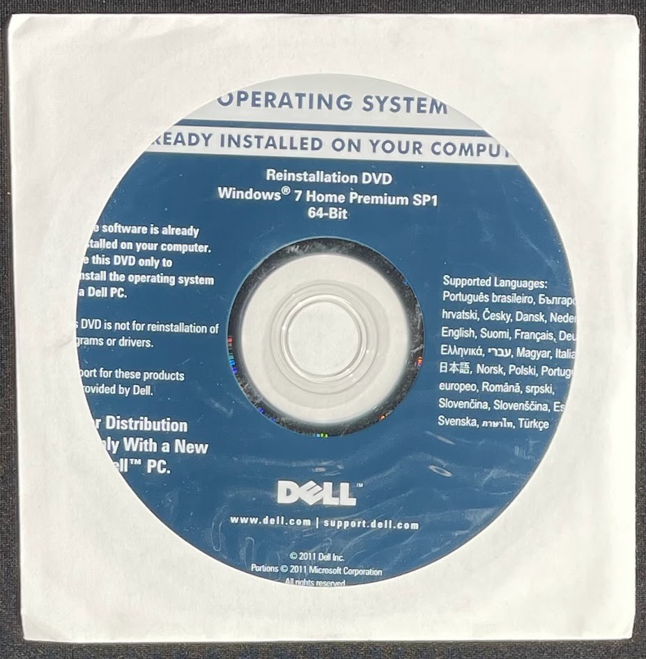 Dell Windows 7 Home Premium SP1 64-Bit Reinstallation DVD Disc / 9M8VY