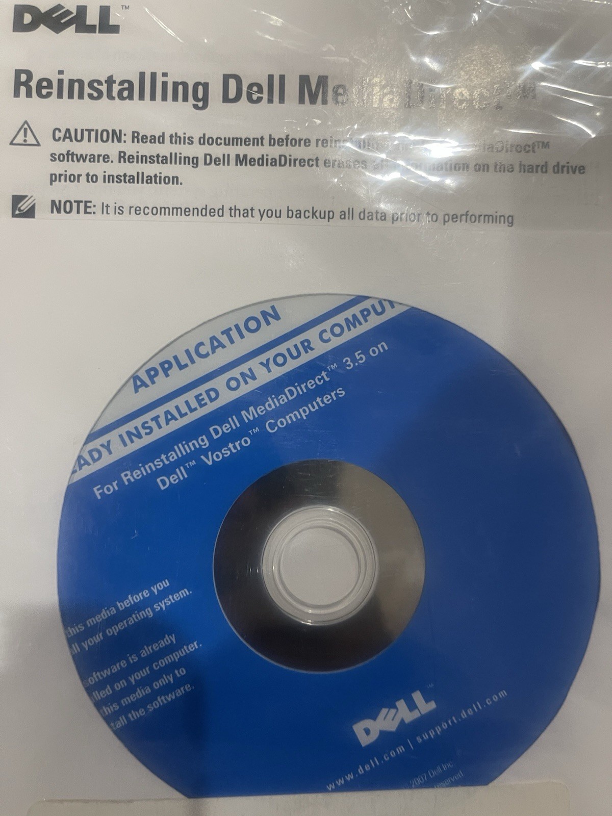 Dell MediaDirect 3.5 Reinstallation Disc Vostro OEM DP/N 0GN865 CD Rom