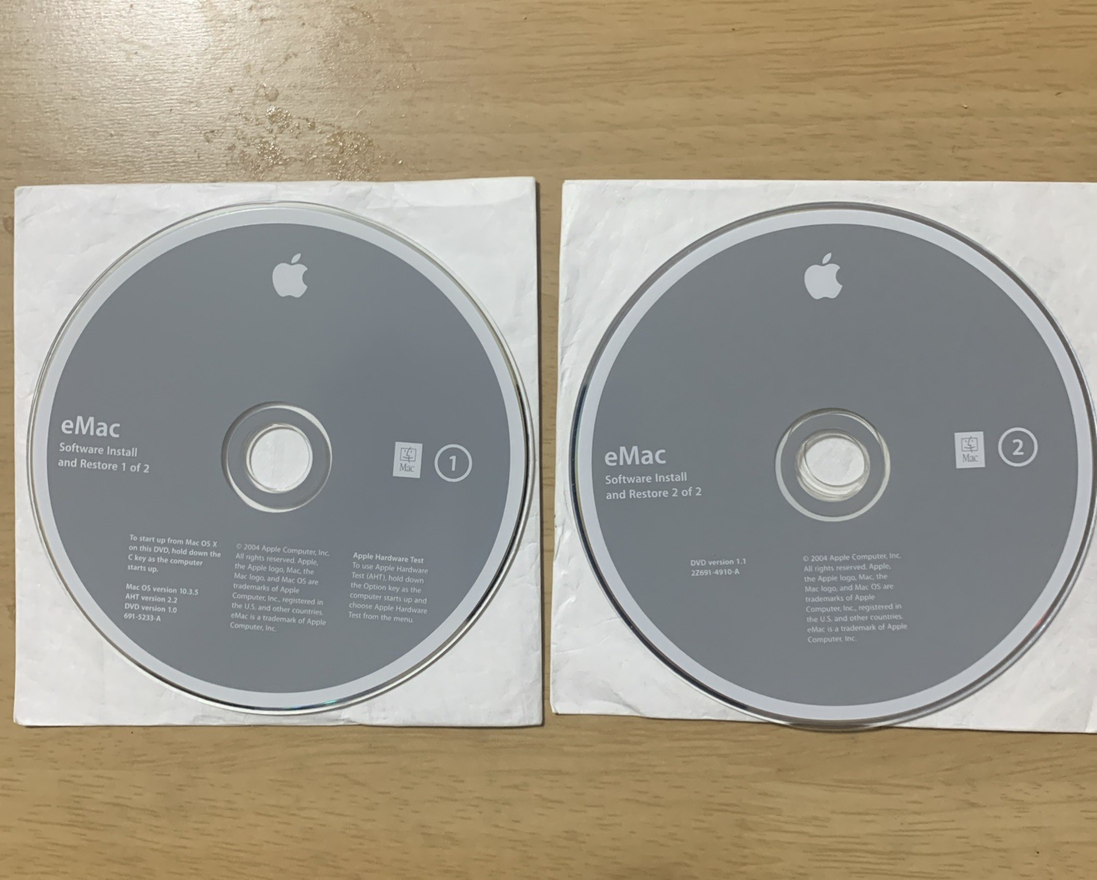 Apple Mac Macintosh eMac OS 10 X Install Software DVDs 1 & 2. OS 10.3.5