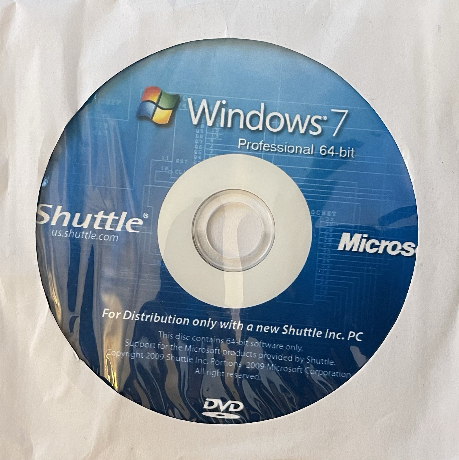 Microsoft Windows 7 Professional For Shuttle PC Mini Computer 64 Bit DVD