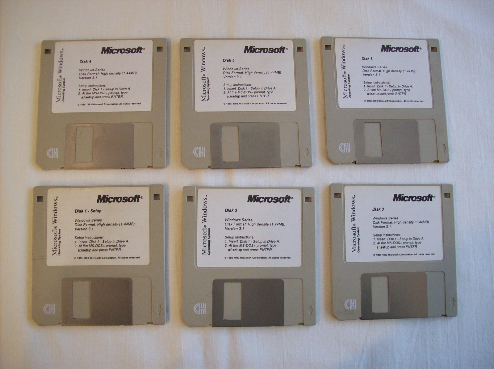 Microsoft Windows Version 3.1 Operating System Six 3.5″ Floppy Disks 1993 VTG