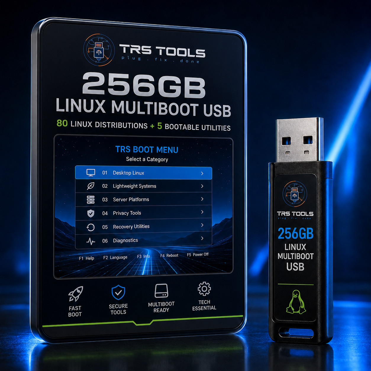 80 Linux Distros 256GB Bootable USB Multiboot Live Install Toolkit