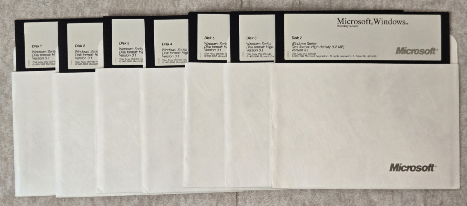Microsoft Windows Version 3.1 Operating Software 5.25″ Floppy Disks 7 OEM Disks