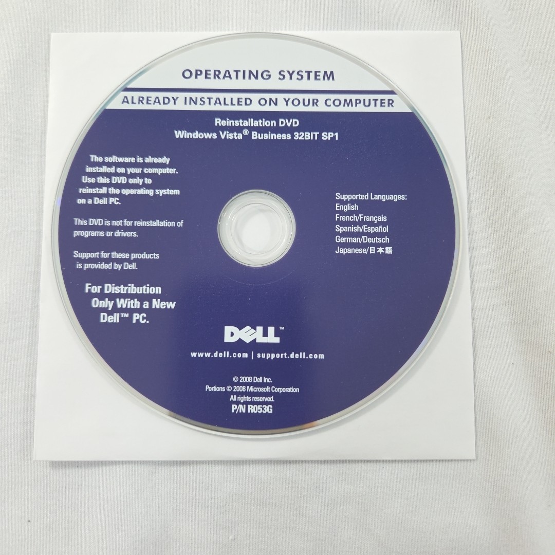Dell Windows Vista Business 32-Bit SP1 ~ Disc Disk DVD – OEM 2008