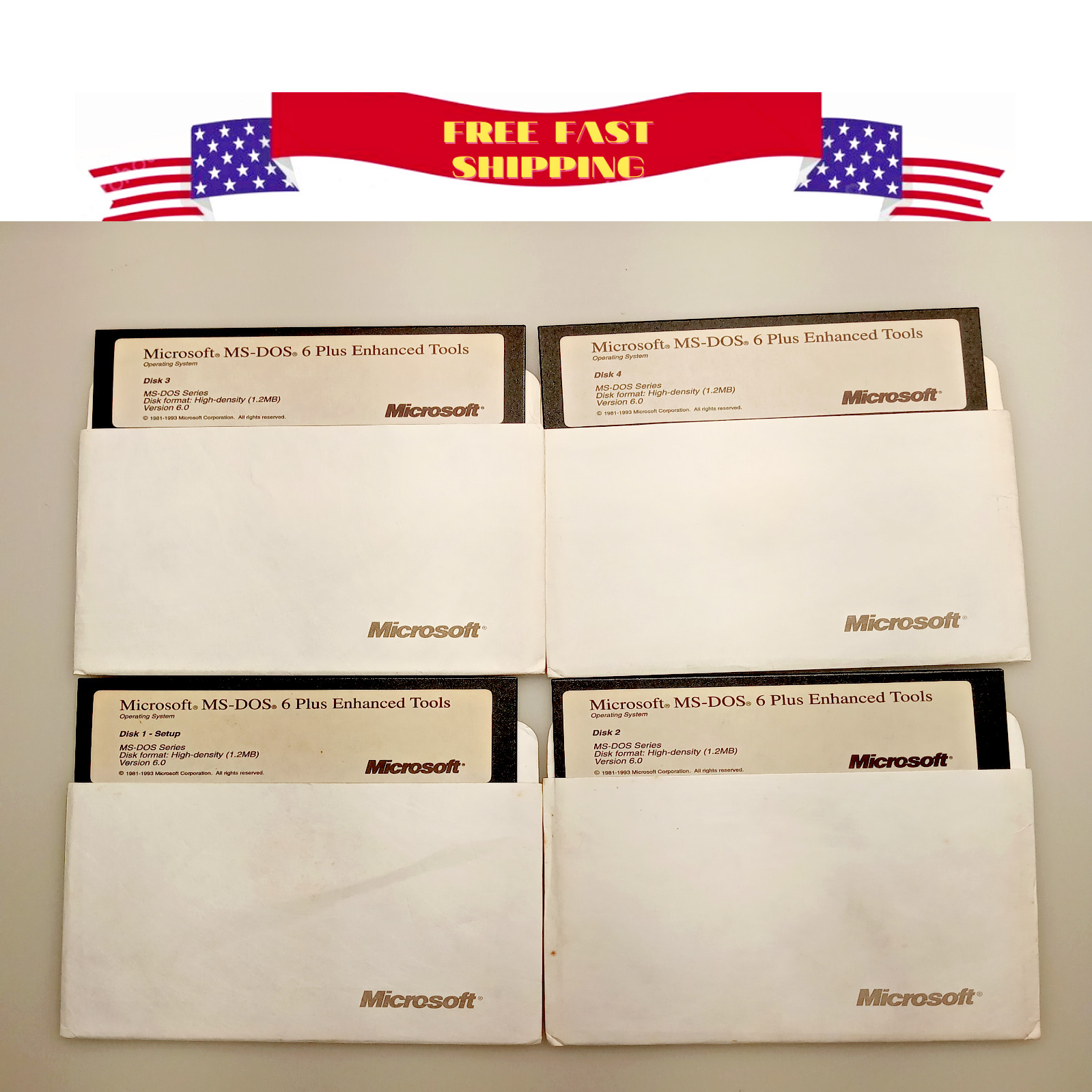 MICROSOFT MS-DOS 6 PLUS ENHANCED TOOL OS INSTALLATION 5.25″ COMPLETE 4 DISK SET