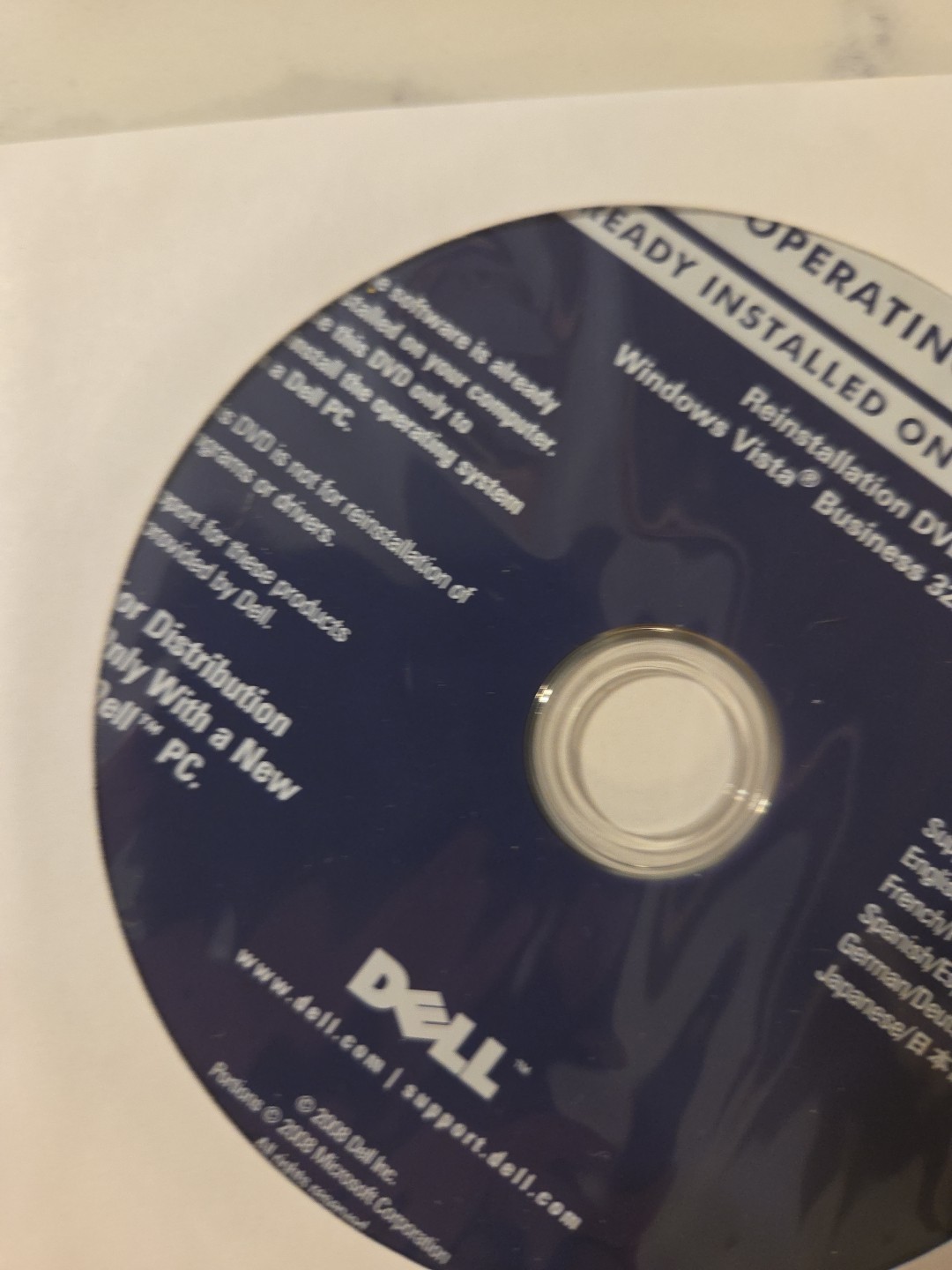 Dell Windows Vista Business 64Bit SP1 Reinstallation Disk P/N 0F655D, H207H
