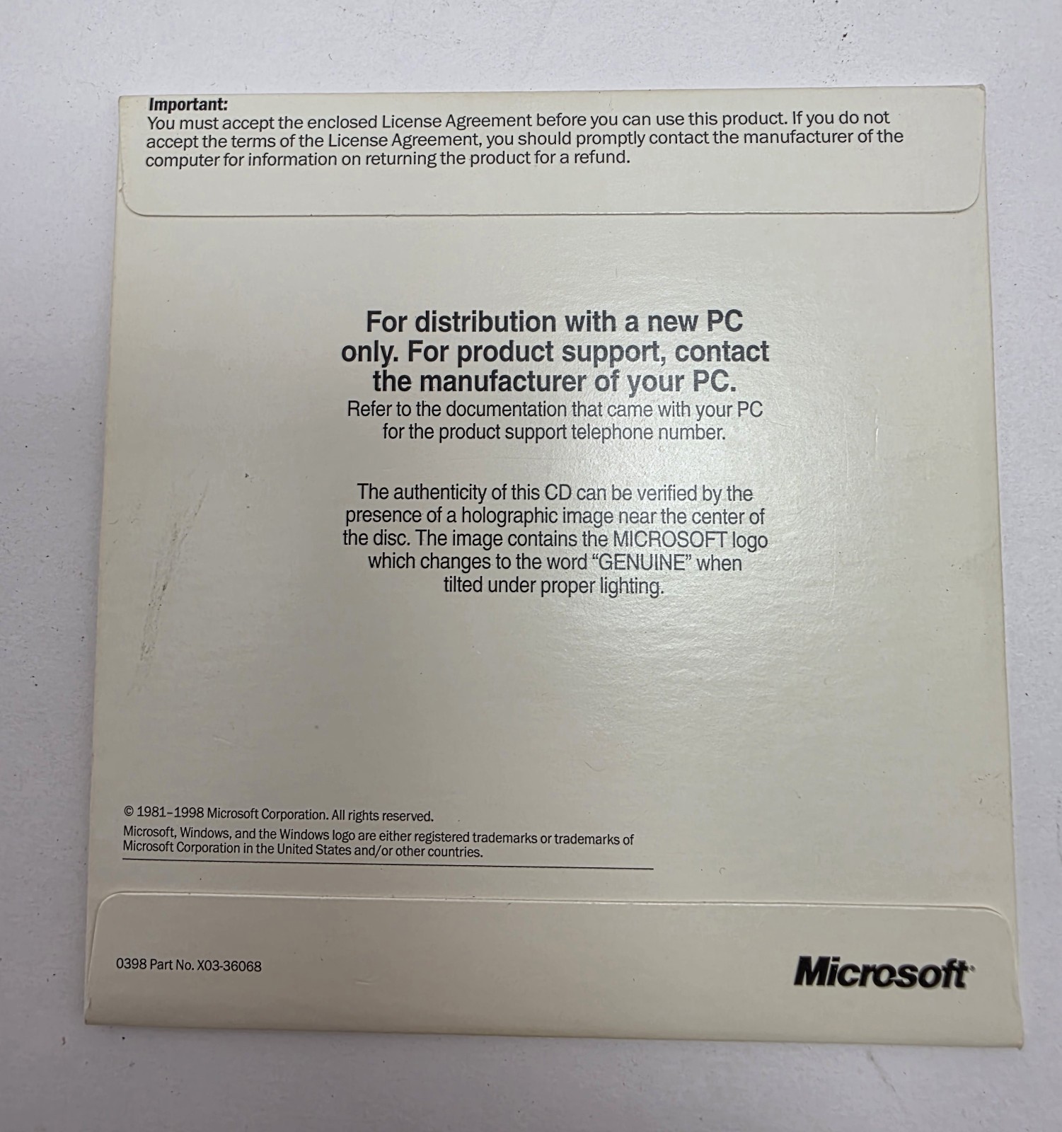 Microsoft Win 98 First Edition Windows 98 Full Operating System SEALED