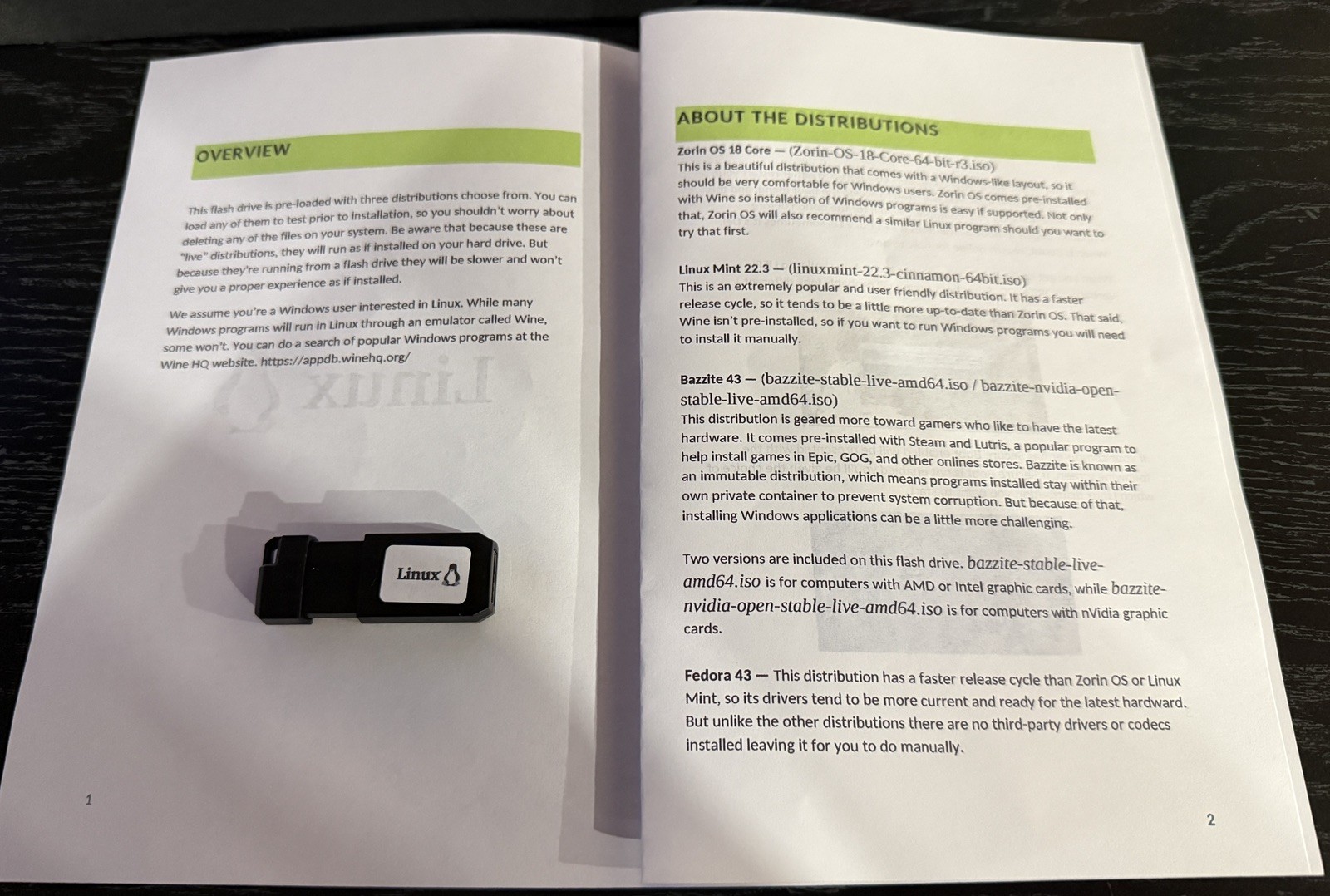Bootable USB Drive incl. Zorin 18.1, Mint 22.03, Bazzite 44, and Fedora 44