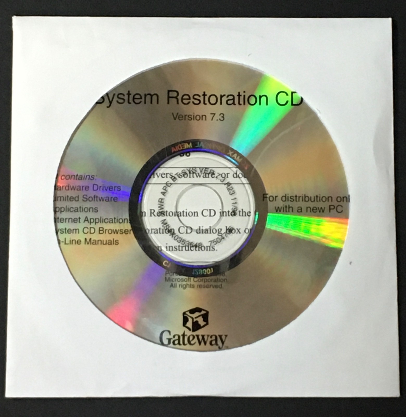 Windows System Restoration CD v 7.3 Copyright 1998 Windows 95, 98 or Windows NT
