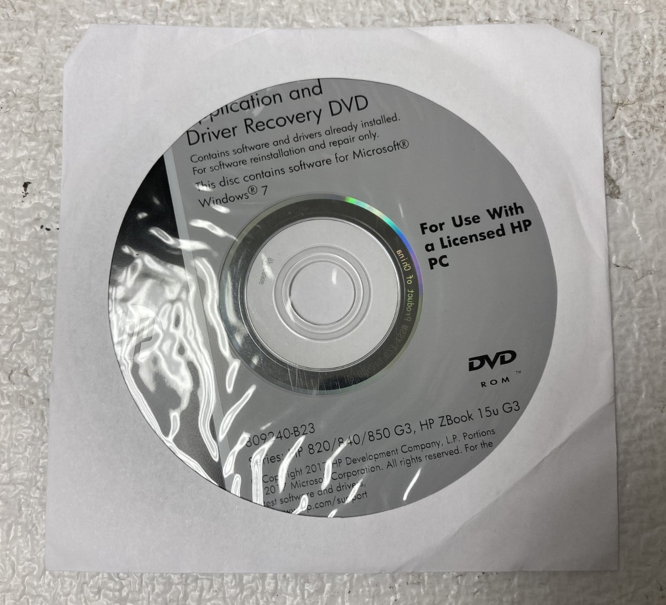 HP Application and Driver Recovery DVD for Windows 7 809240-B23 No Product Key