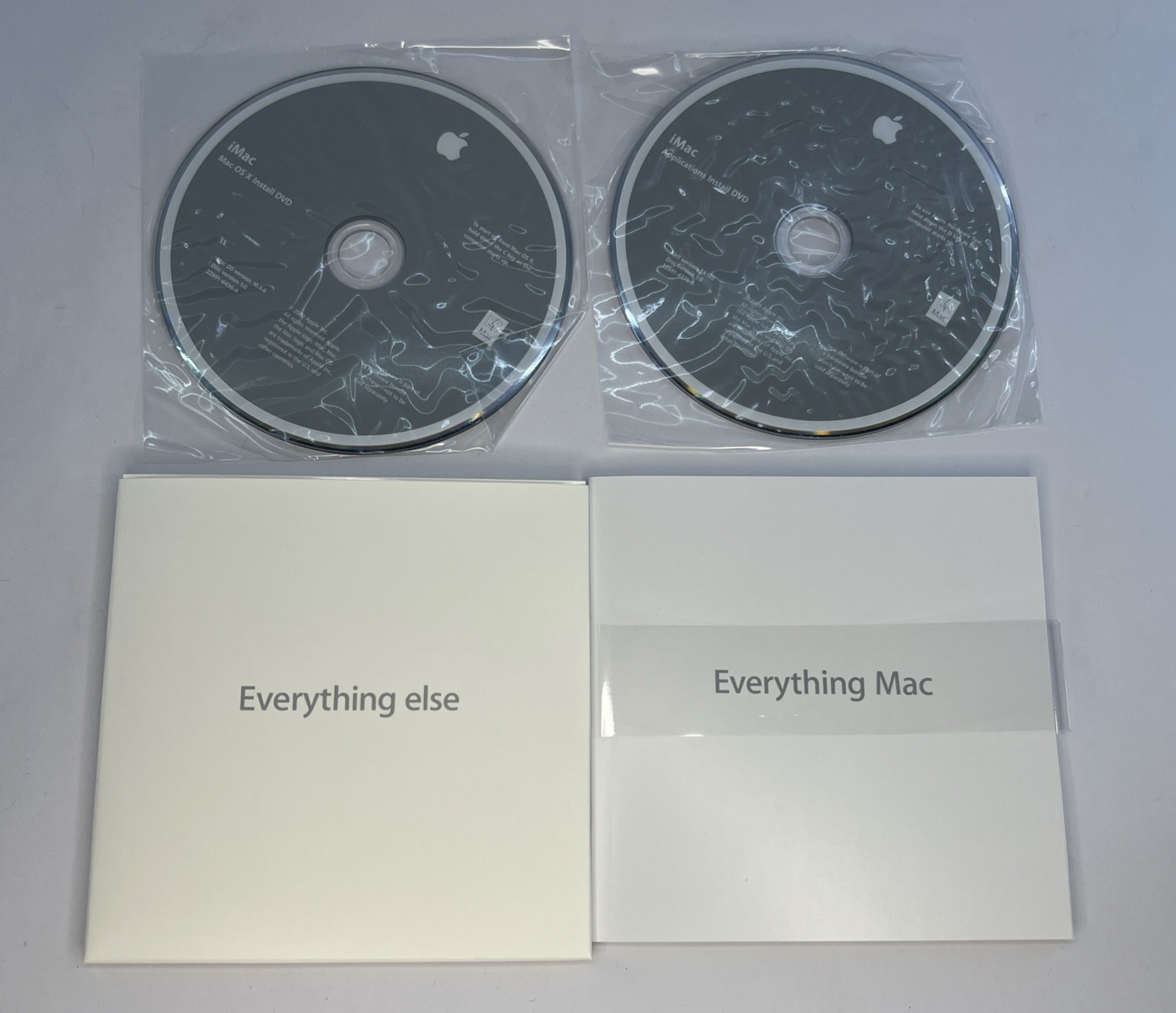 Apple iMac OS X 10.5.6 Install Discs 1 and 2 W/ Manual & Stickers