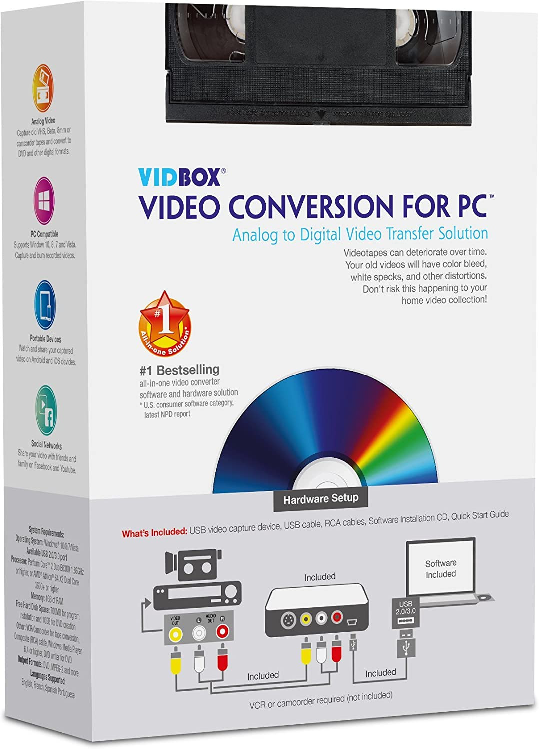 VIDBOX USB 2.0 Video Conversion for PC For Windows 10, Windows 8 Convert Old VHS