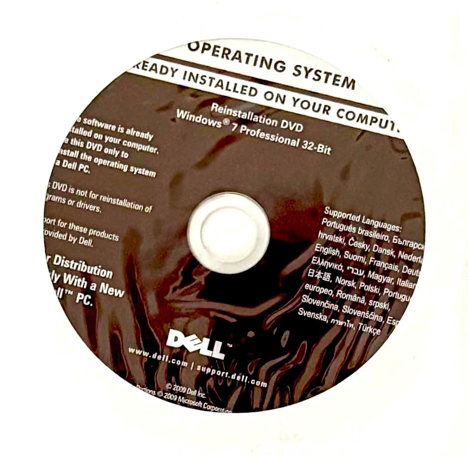 Genuine Dell Reinstallation DVD • Windows 7 Professional 32-Bit • Sealed