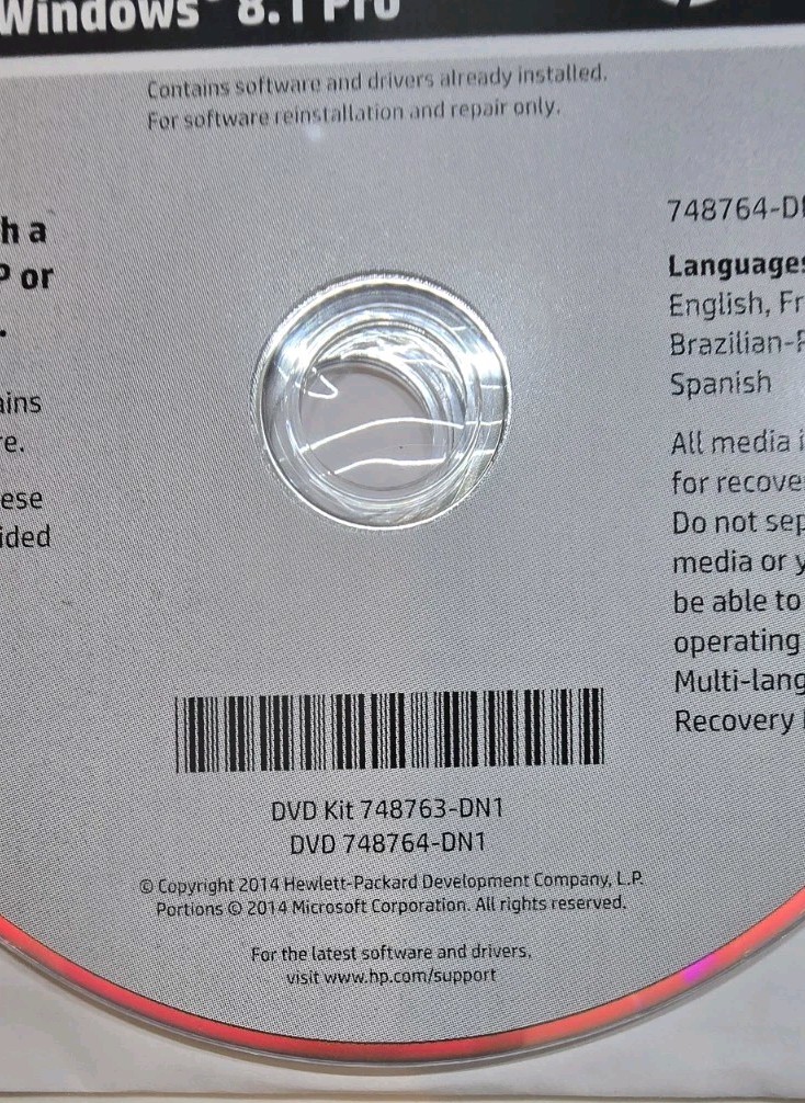 HP Operating System DVD Windows 8.1 Pro 64-bit DVDKIT 748763-DN1 No PROD KEY