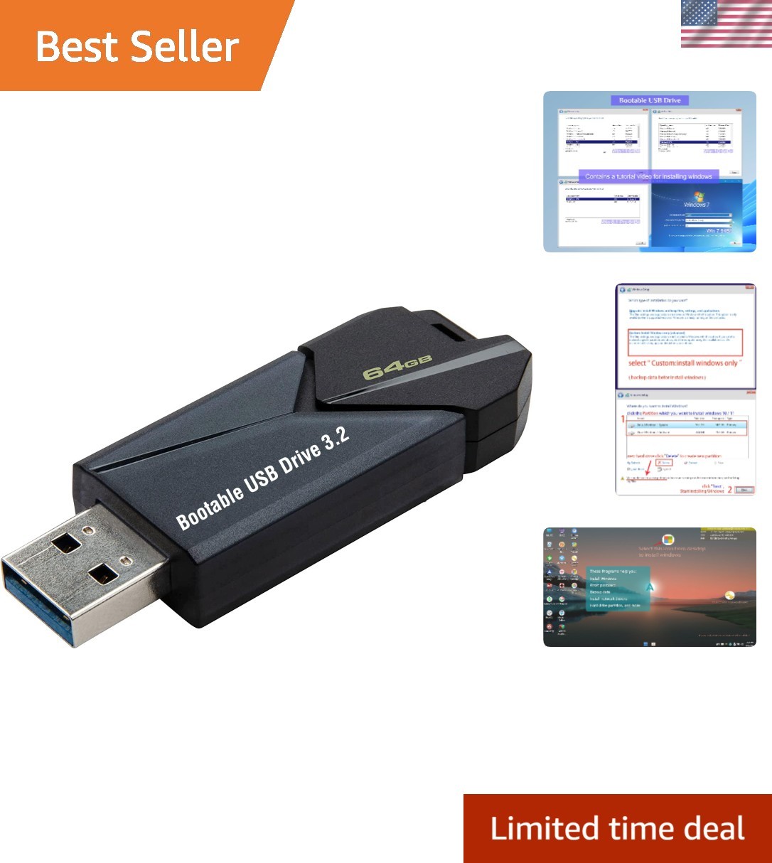 Effortless Windows Recovery: 64GB USB 3.2 Drive with Network Drivers Included