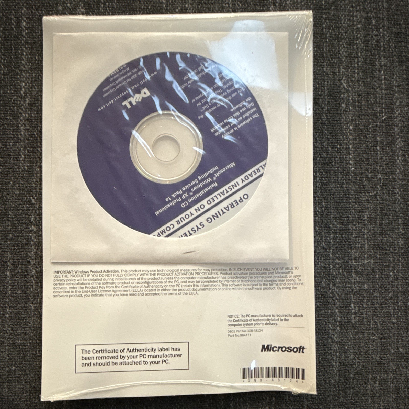 Microsoft Windows XP Professional OEM CD English for Dell MPN 0R2527