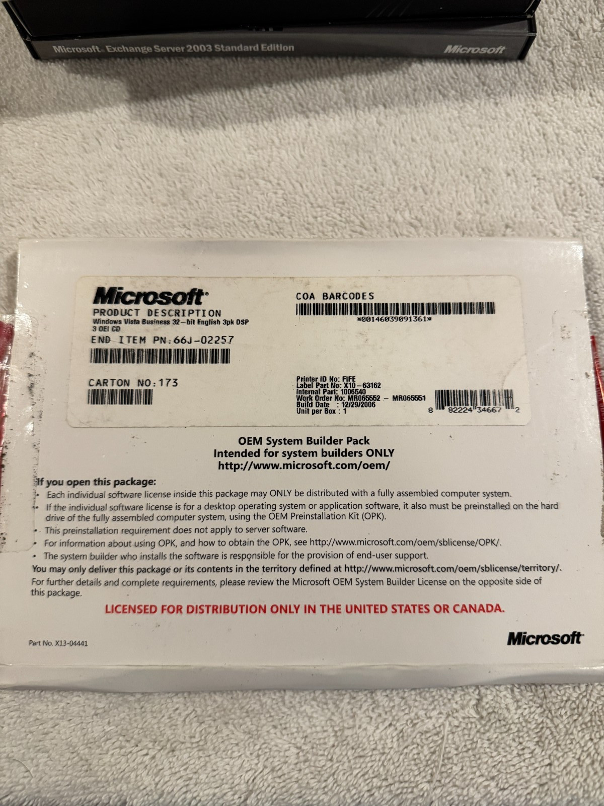 Microsoft Windows Vista Business 32Bit English 3Pk