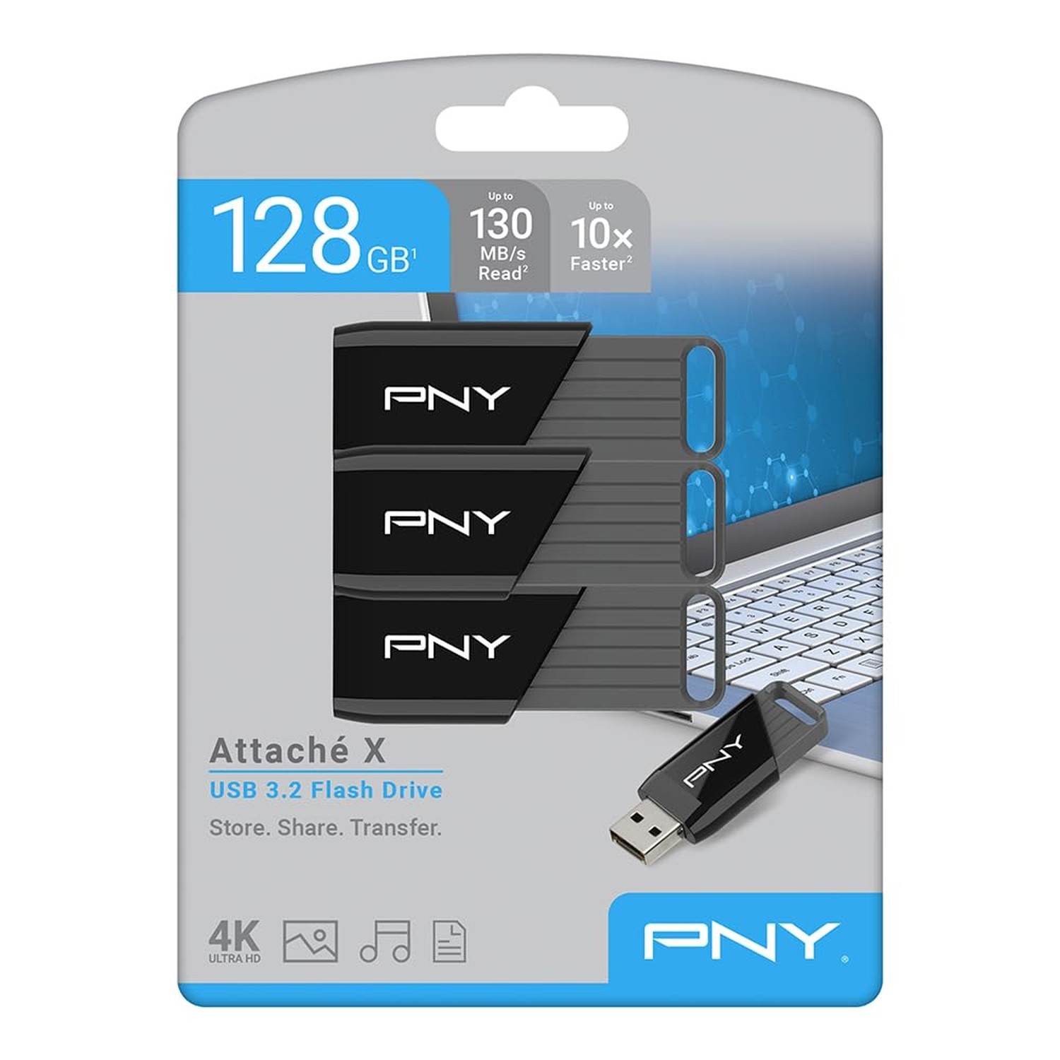 PNY 128GB Attaché X USB 3.2 Gen 1 Flash Drive, Advanced Performance Up to 1