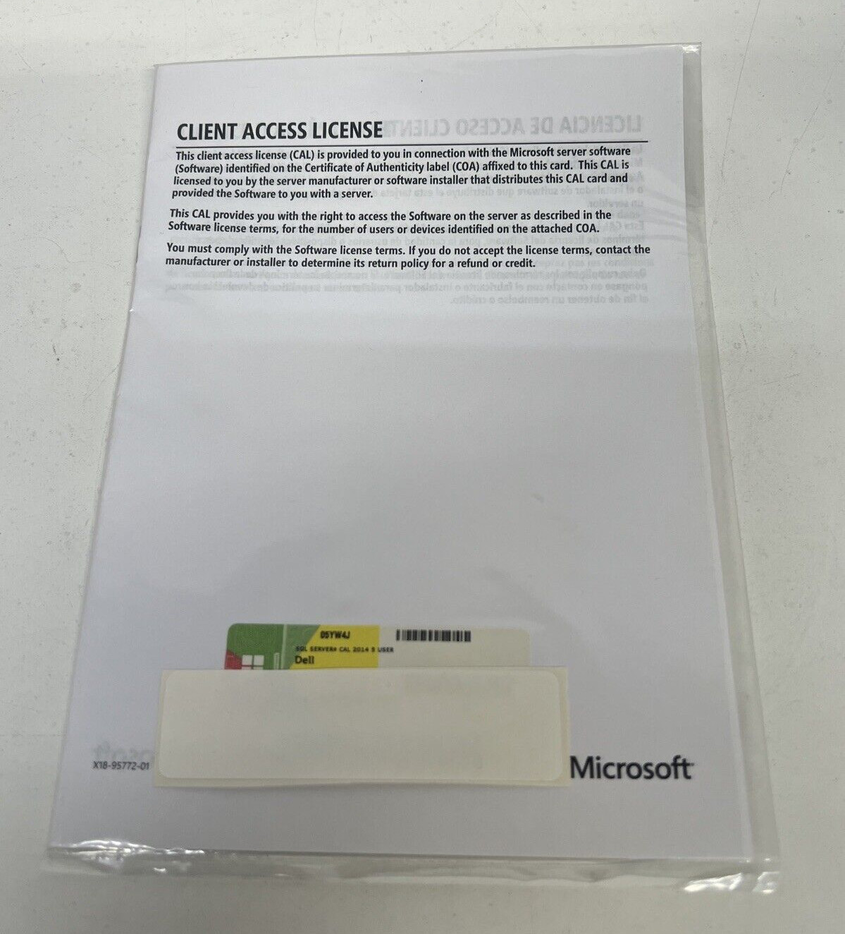 Microsoft SQL Server 2014 5 User CALs DELL ROK 05YW4J License Pack inc VAT