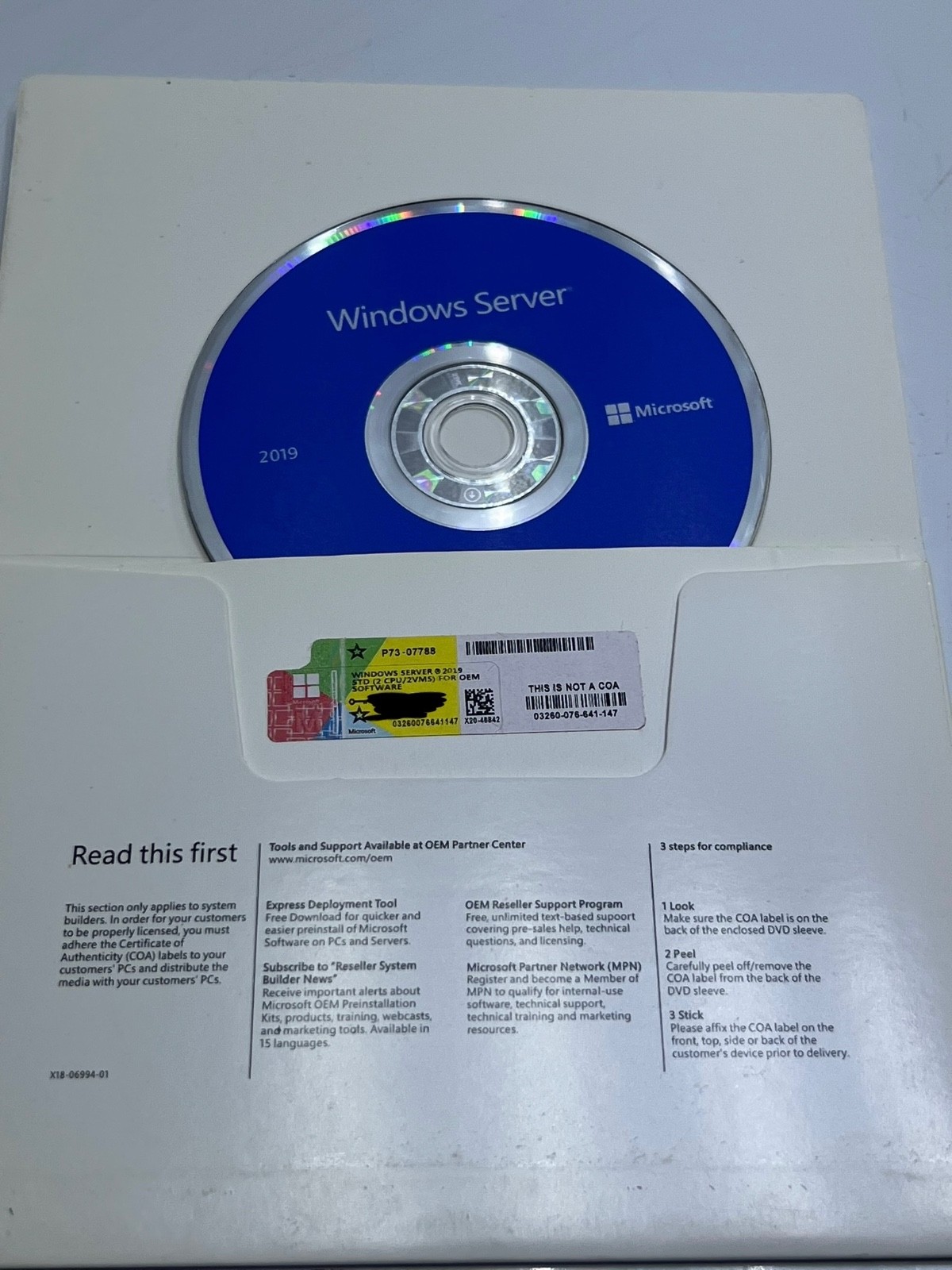 Microsoft Win Svr Std 2019 64Bit Eng 1PK DSP OEI DVD 16Core P73-07788