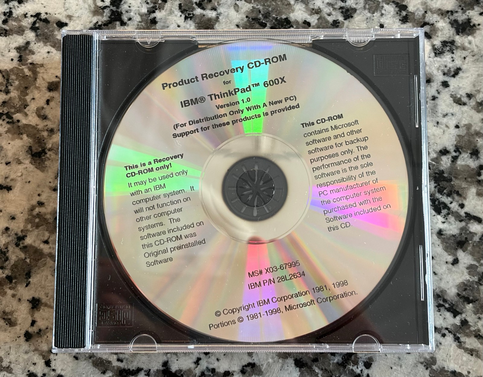 IBM ThinkPad 600X Microsoft Windows 98 Recovery CD CD-ROM English Bootable