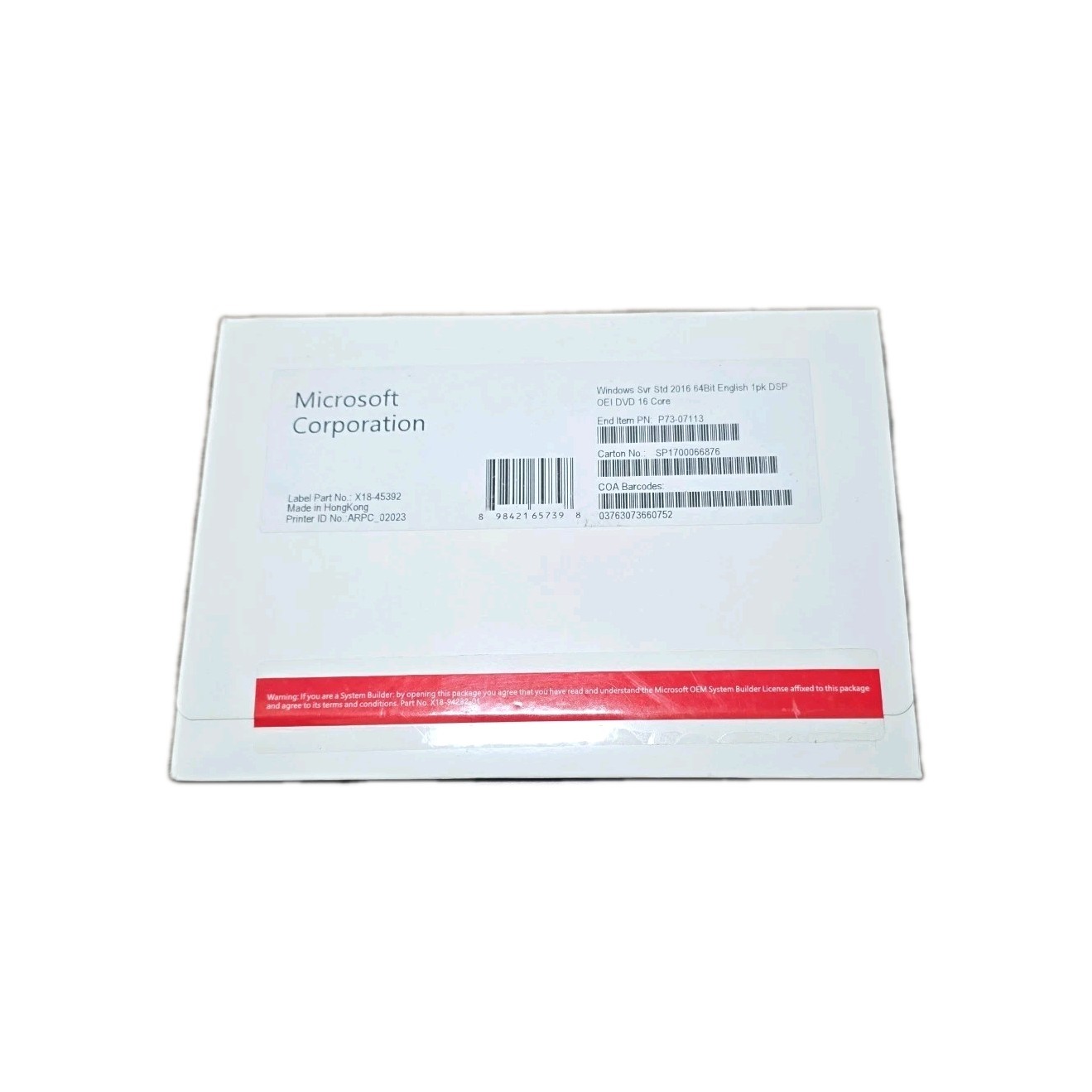 Microsoft Windows Server Standard 2016 64-bit DVD – P7307113 – 16 CORE BASE OEM