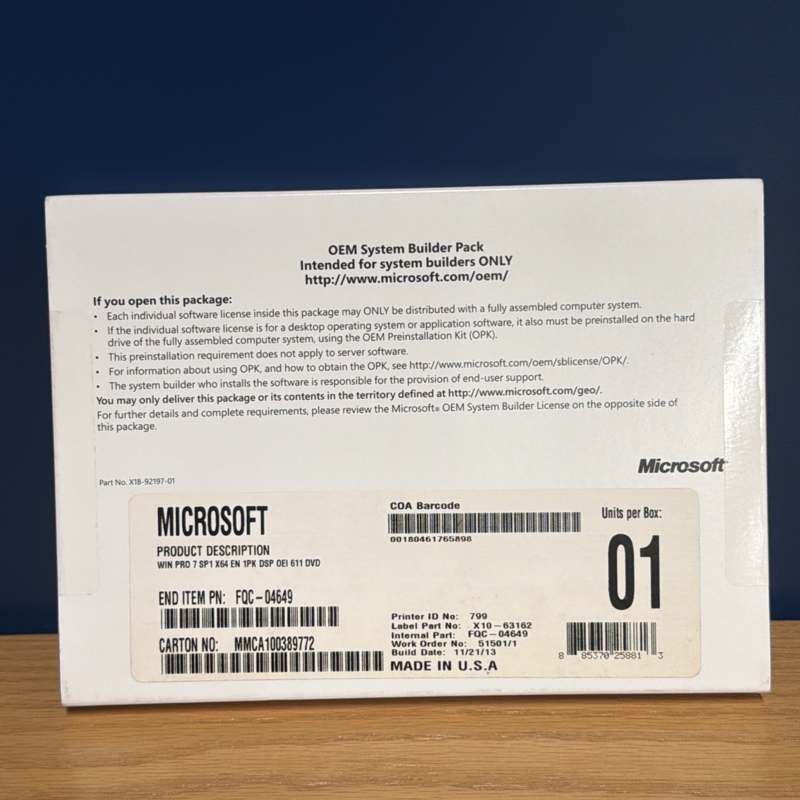 Microsoft Windows 7 Professional 64 bit x64 Full English DVD MS WIN=NEW SEALED=