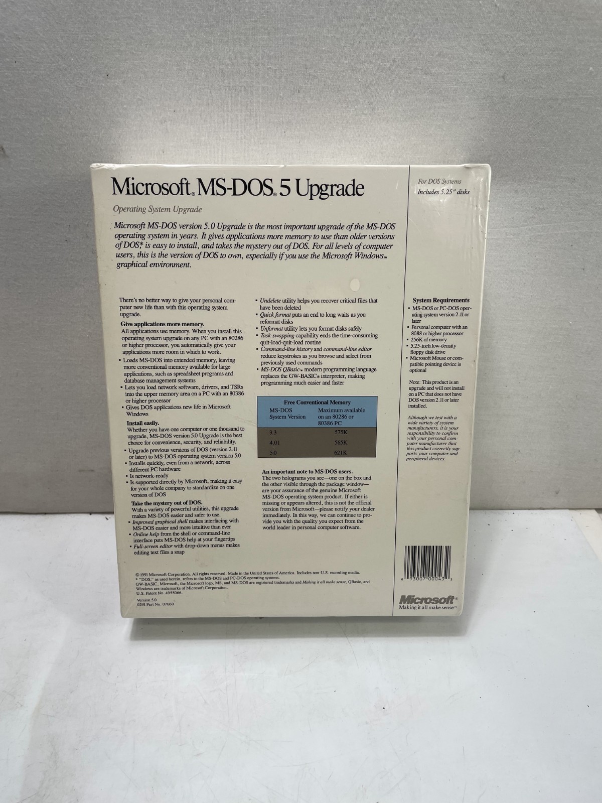 Microsoft MS-DOS 5 Upgrade Operating System Software 5.25″ Floppy Disk SEALED