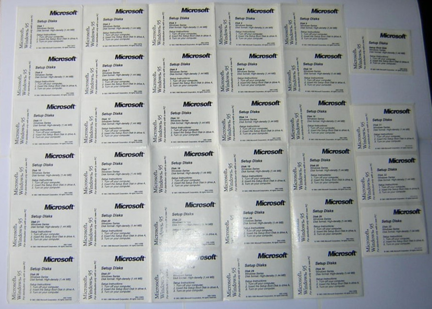 Microsoft Windows 95 3.5″ Setup Disk Floppy Diskette Labels Set of 34 (1996) NOS