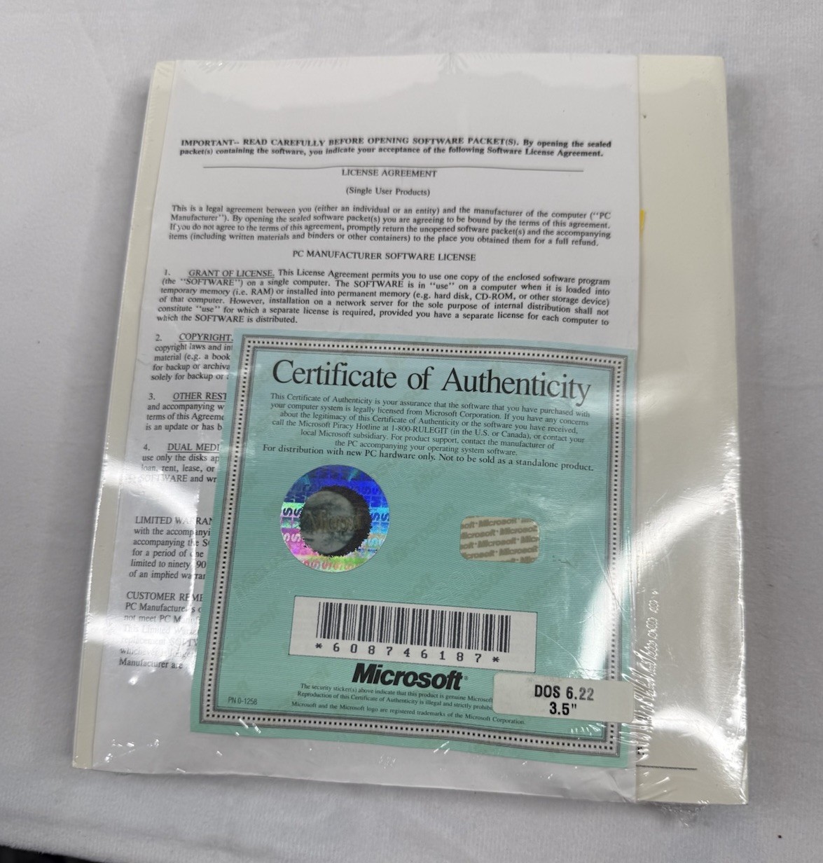 Microsoft MS-DOS 6.22 OEM Sealed User Guide COA 3.5 Vintage Software