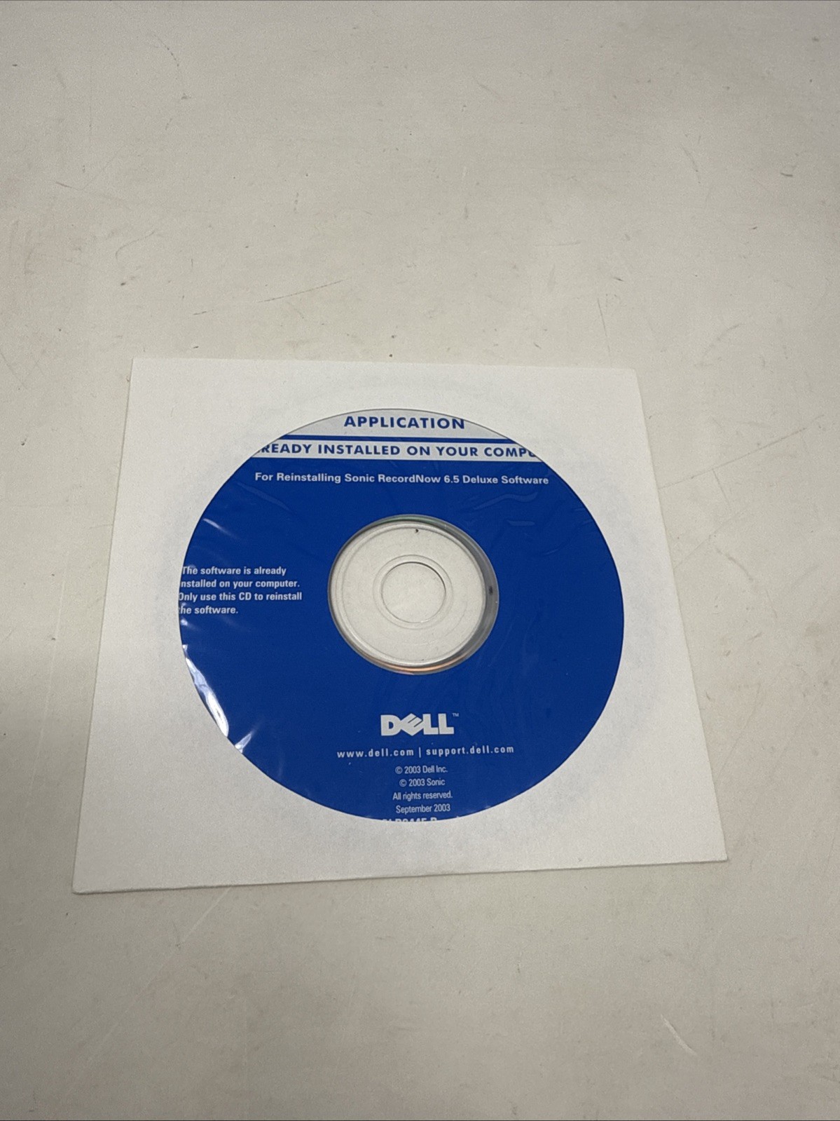 Dell Reinstalling Sonic RecordNow 6.5 Deluxe Software P/N R2445 RevA00 Disc 2003
