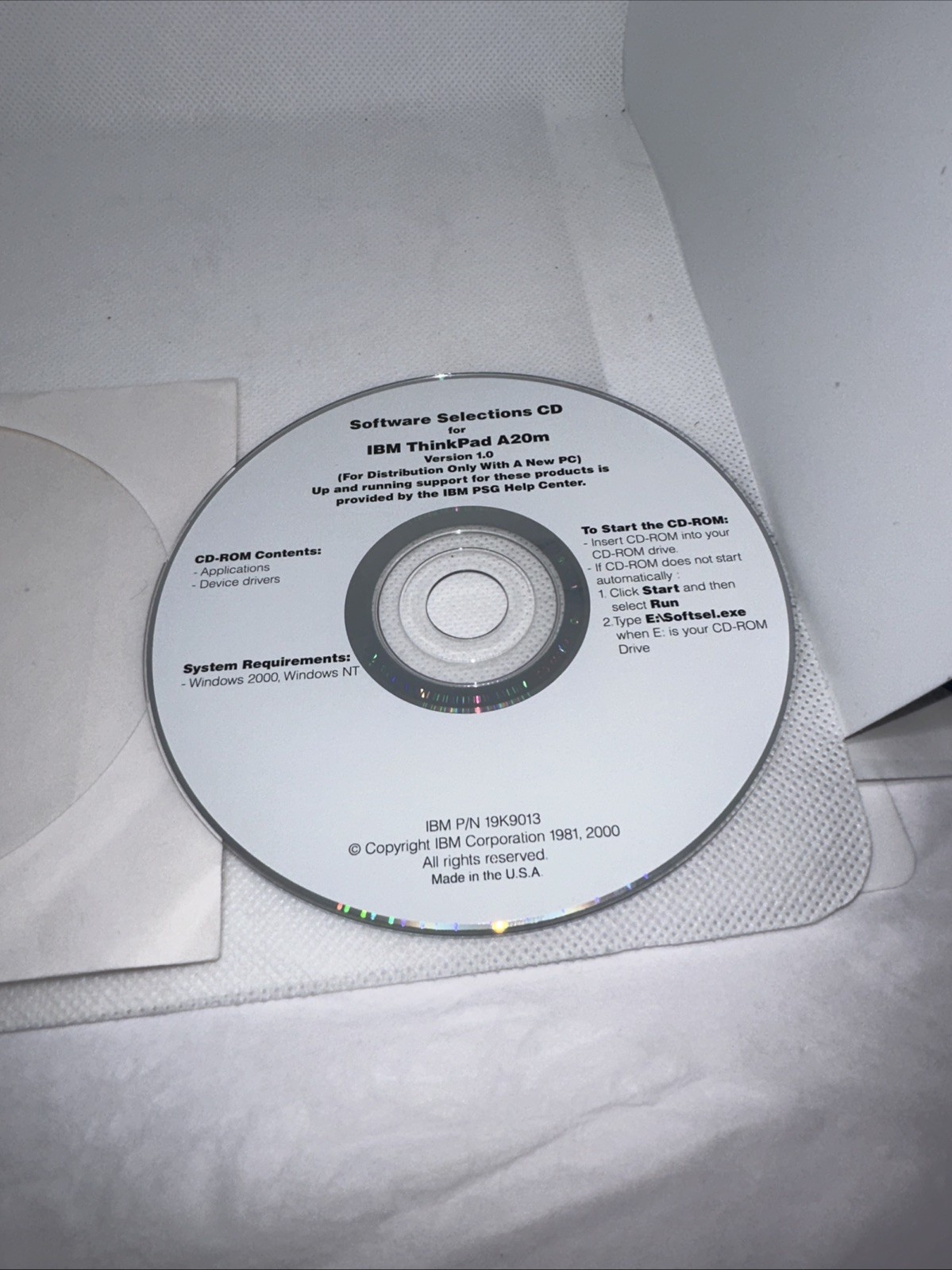IBM Thinkpad A20m Version 1.0 Software Selection 19k9013 Device Drivers & Applic